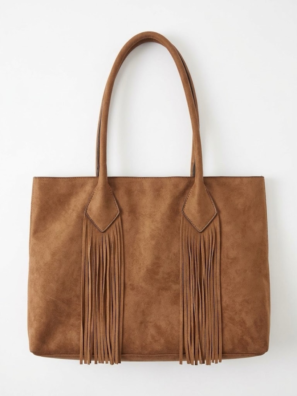 Faux-Suede Fringe Tote Bag in Brown
